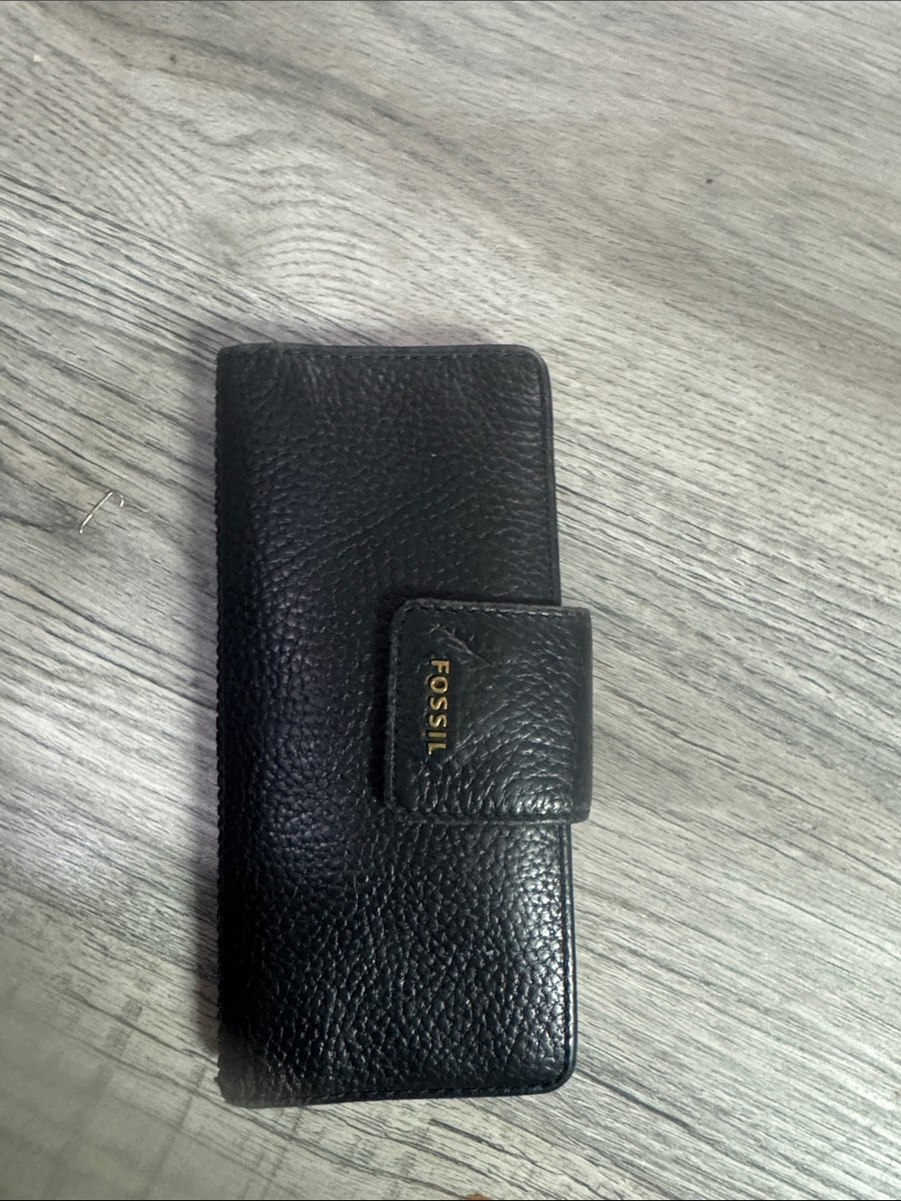 Fossil Black Pebbled Leather Zip Wallet Phone Case